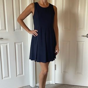 Blue chiffon semi formal dress with lace on back